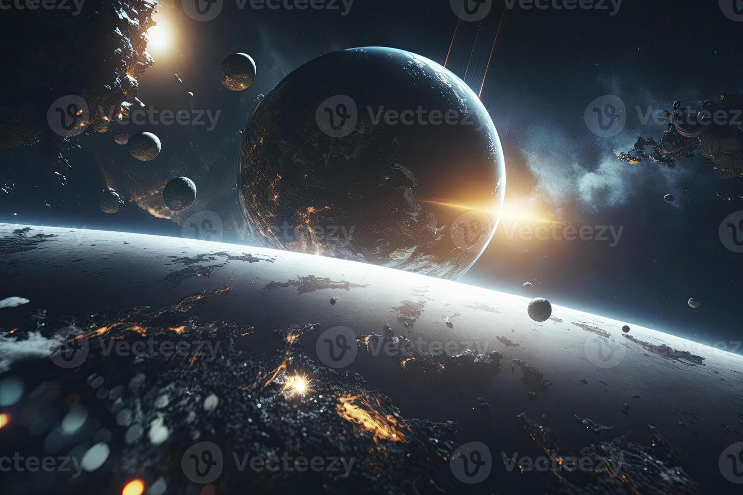 espacio escena con planetas generativo ai foto