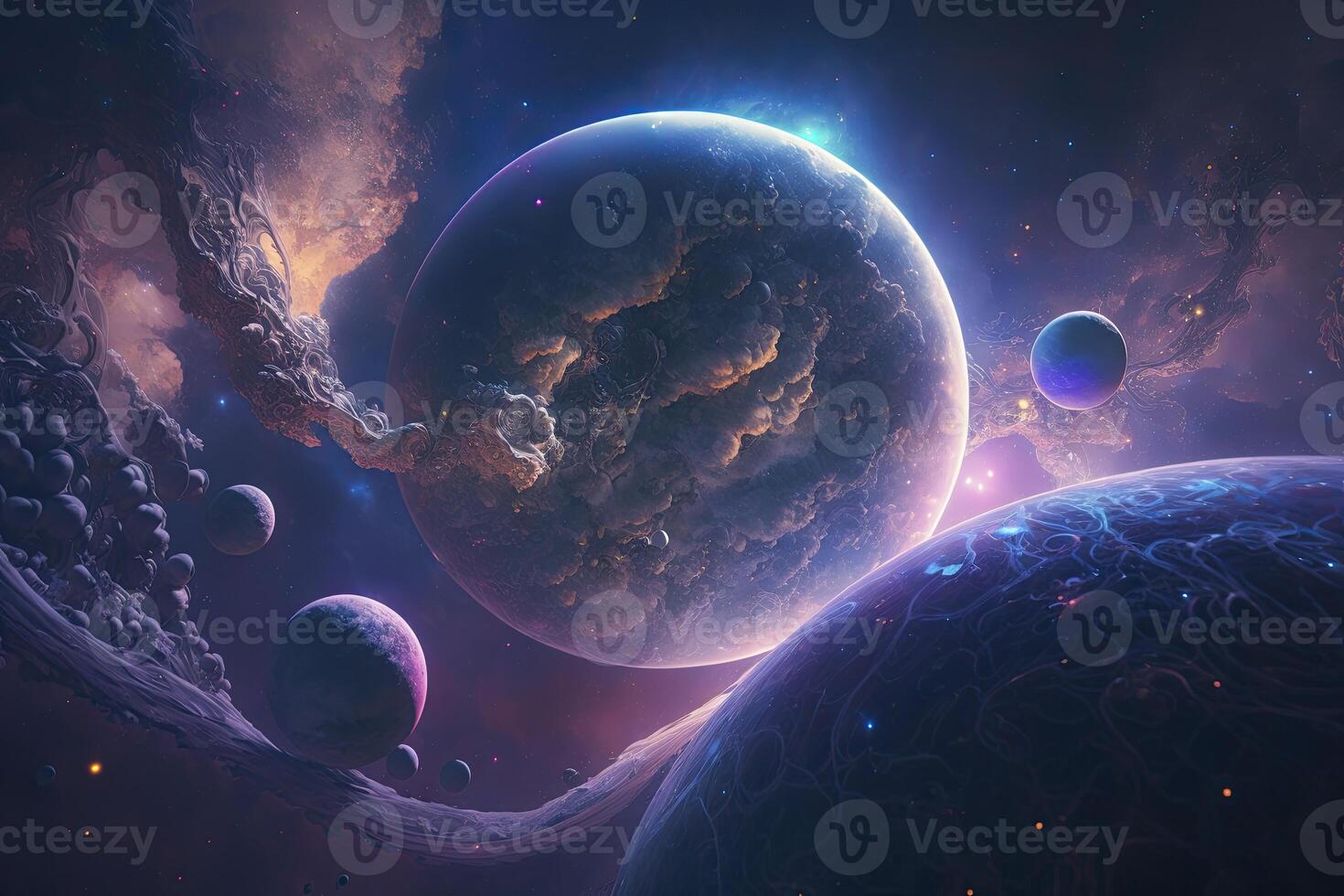 espacio escena con planetas generativo ai foto