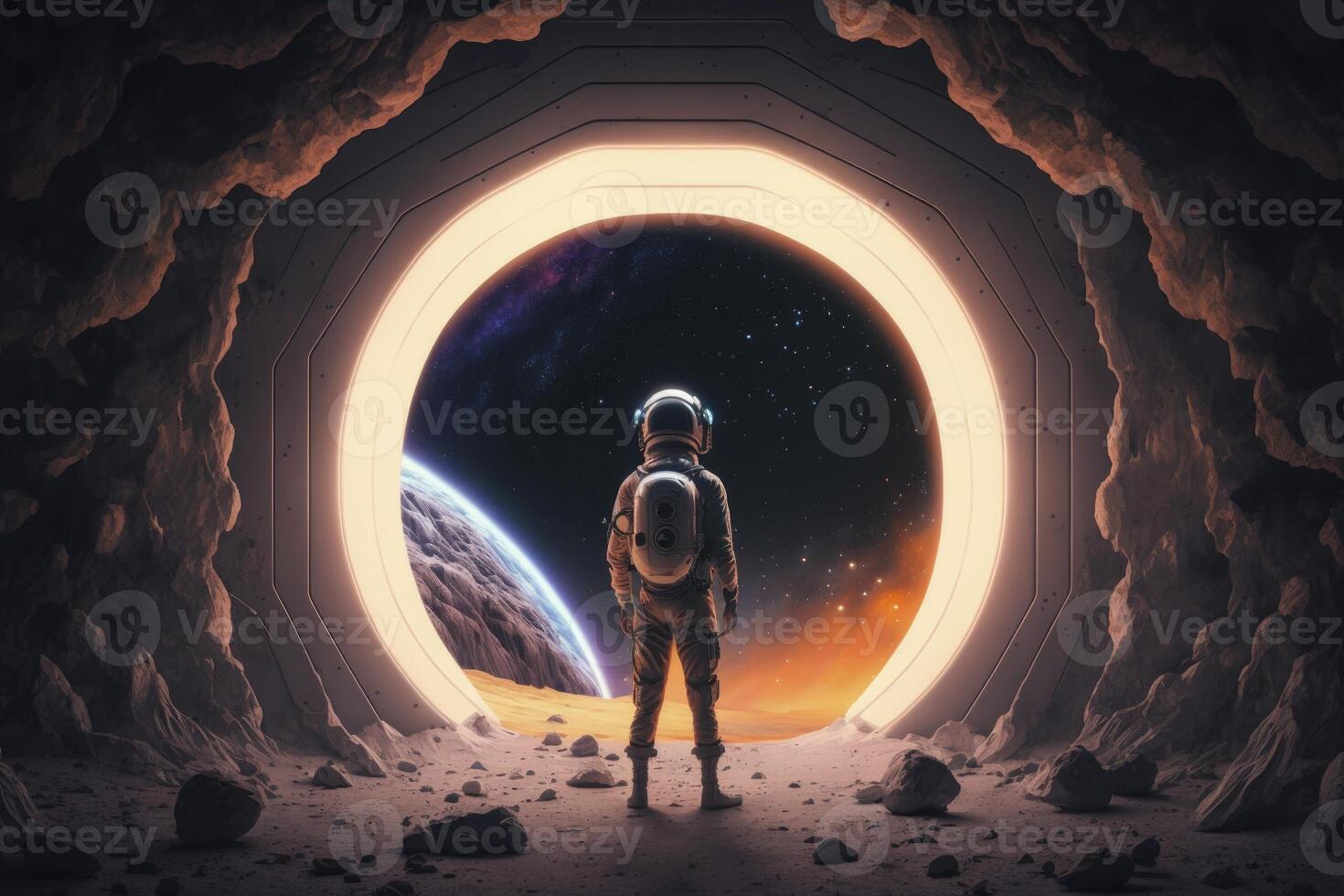 astronaut observing the universe from his spacecraft. photo