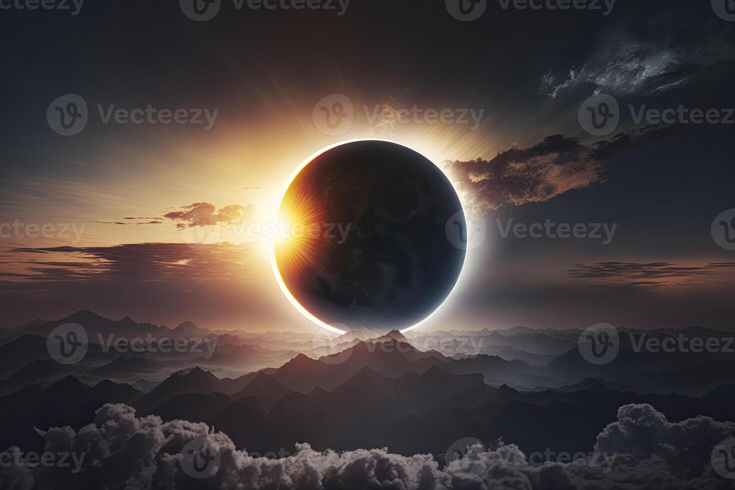 eclipse alone over clouds. photo
