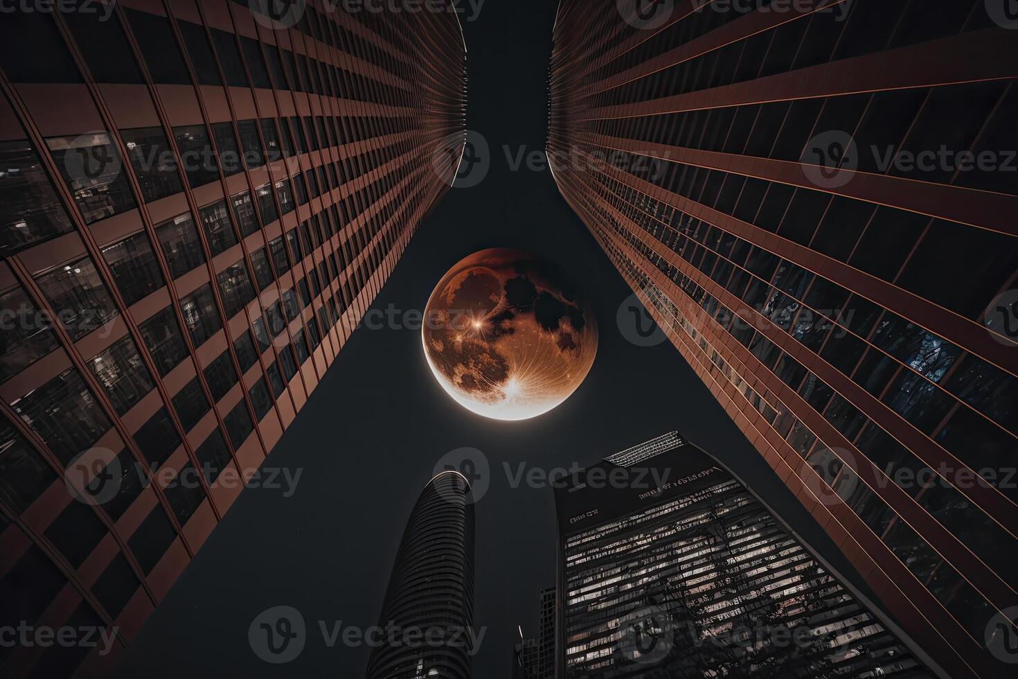 red moon between buildings. photo