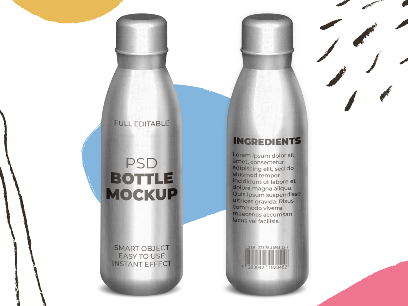 Mockup of Metallic Bottle Front and Back psd