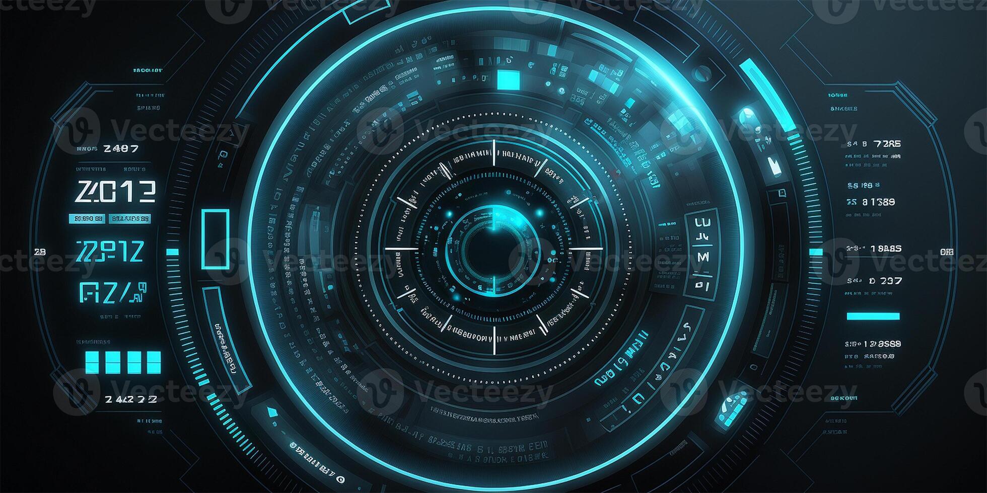 Futuristic HUD circle technology concept background. Circular virtual HUD element of data, storage, cloud computing and cyber security system. illustration. photo