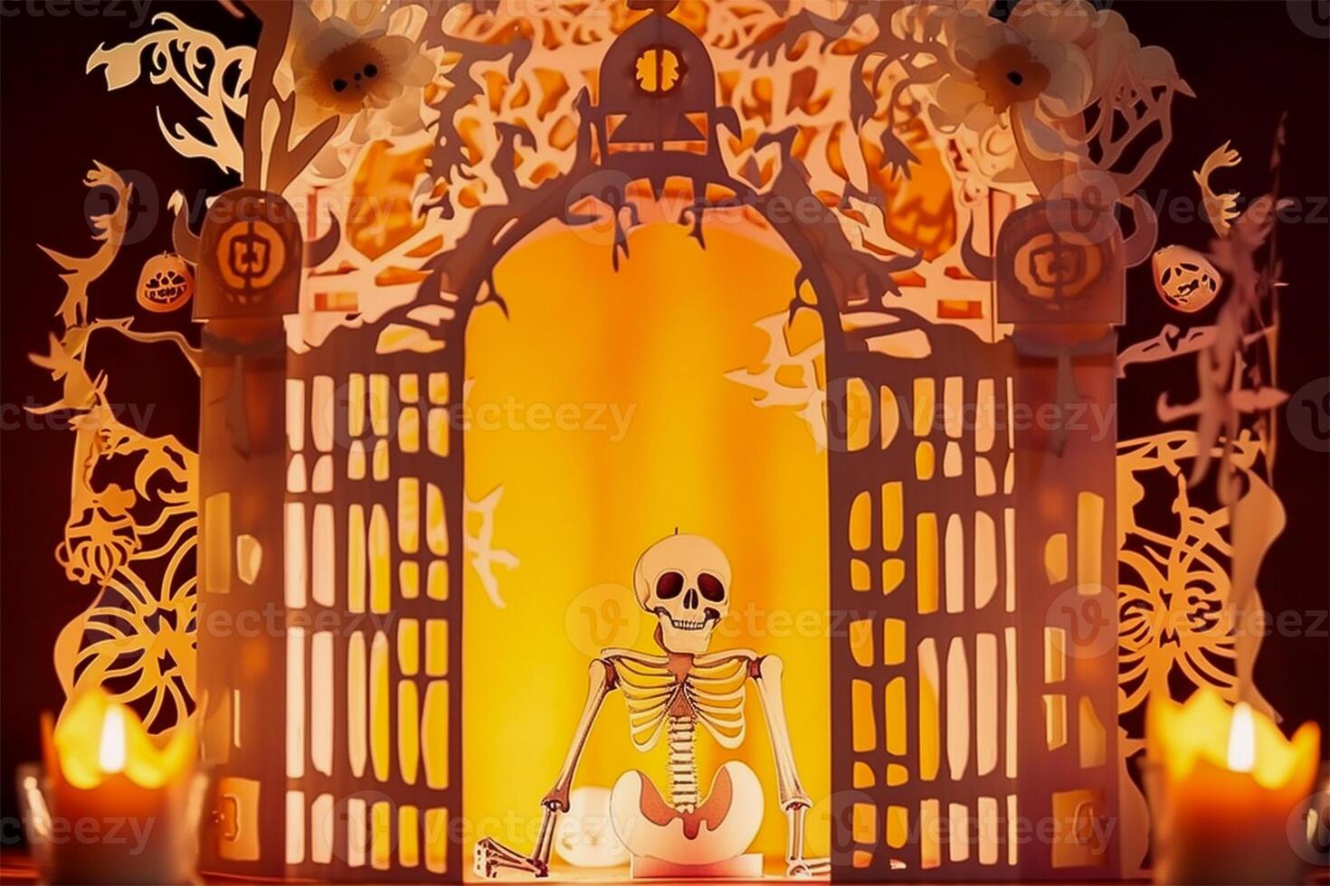 Halloween background in handmade papercut style. illustration. photo