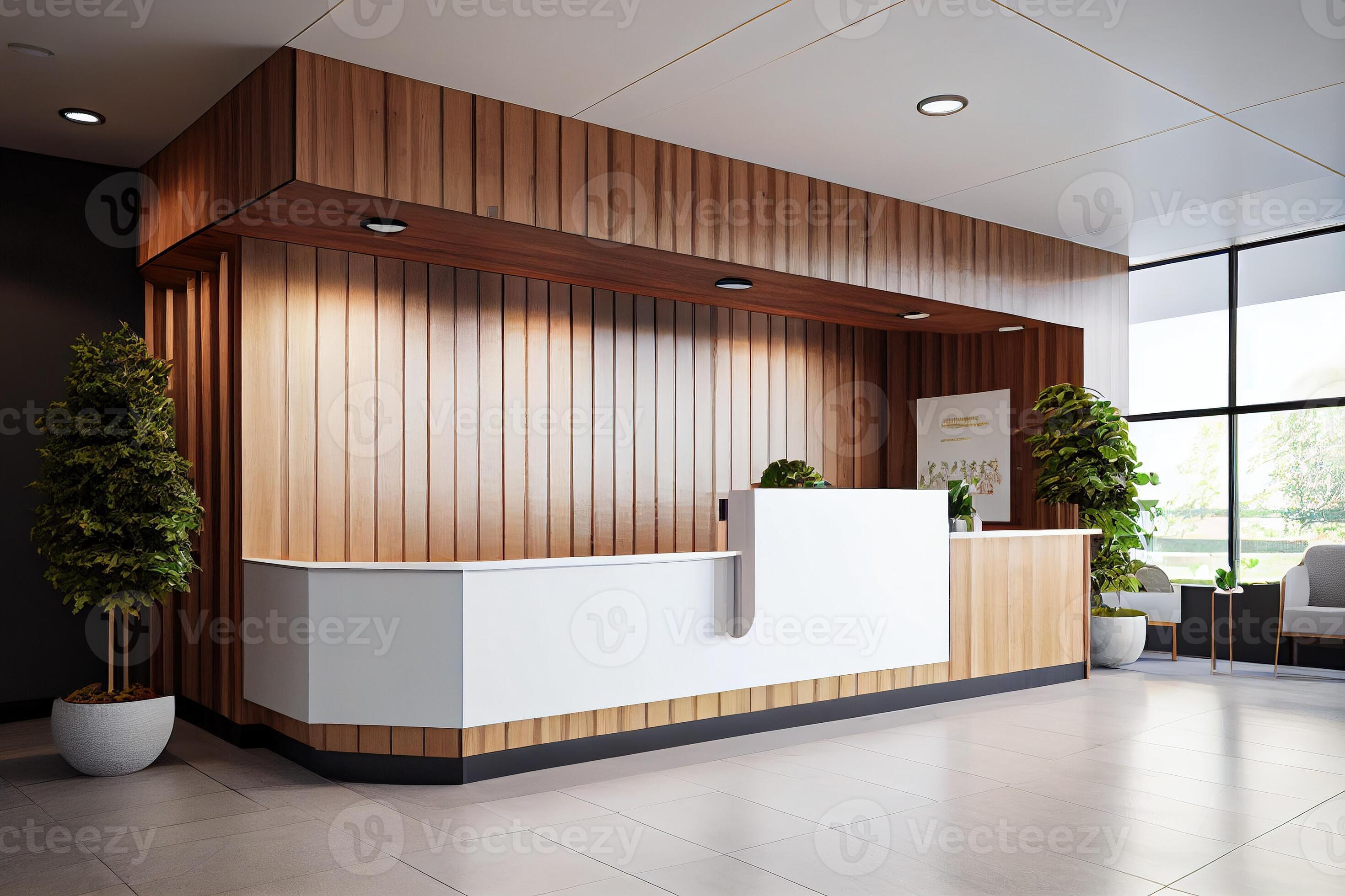 Luxury and minimalist hospital reception counter area. . Digital Art