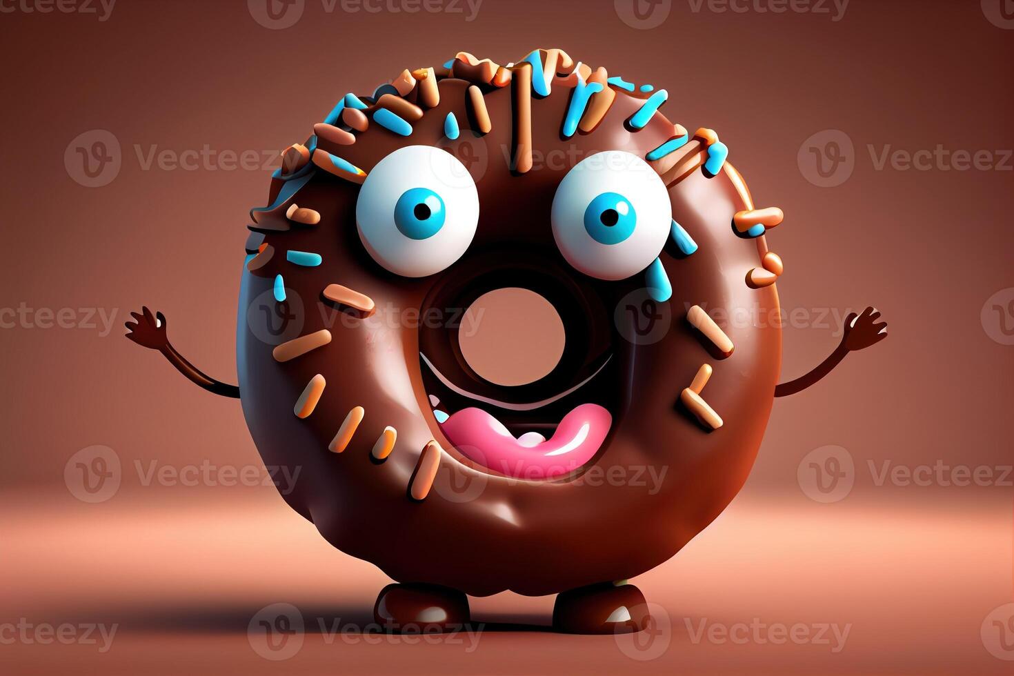 3d Funny chocolate donut cartoon character. . Digital Art Illustration photo