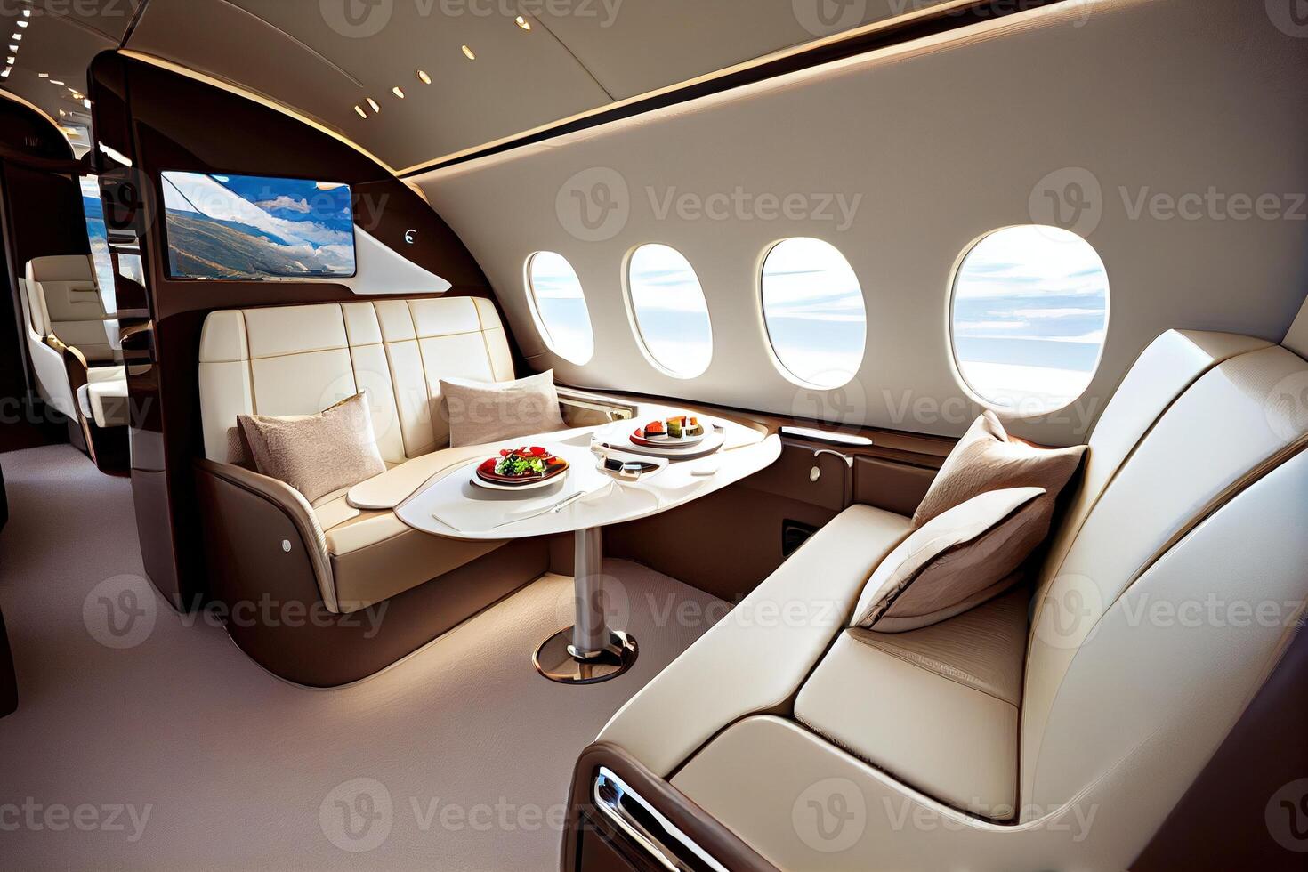 Luxury interior in the modern business jet. . Digital Art Illustration photo