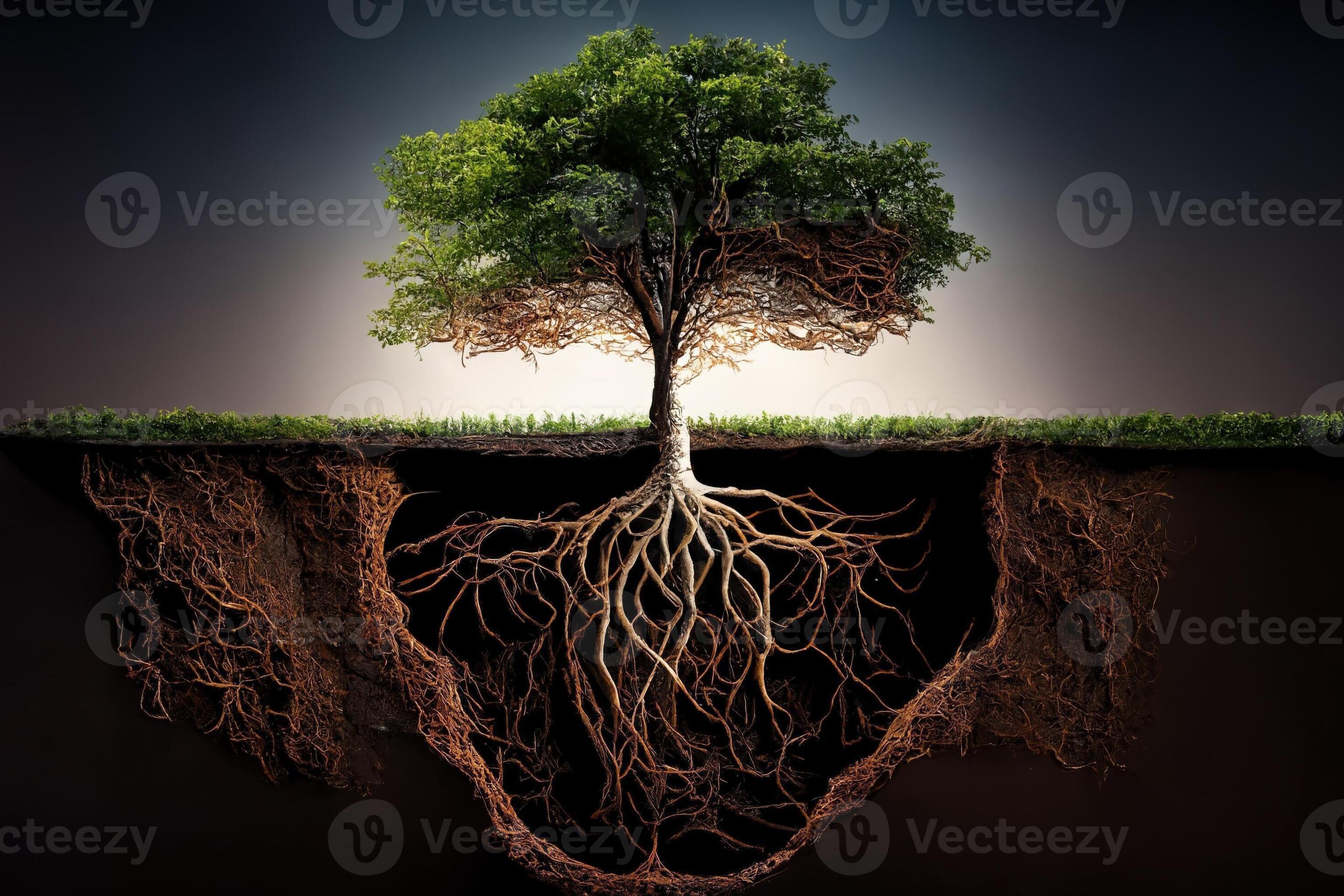 Root System Of A Tree Growing Underground Digital Art Illustration root-system-of-a-tree-growing-underground-digital-art-illustration