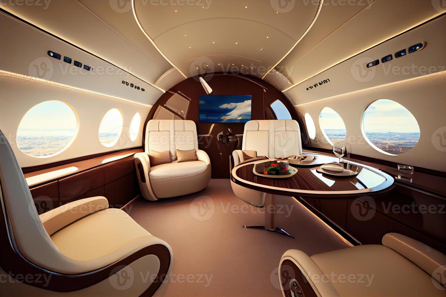 Luxury interior in the modern business jet. . Digital Art Illustration photo
