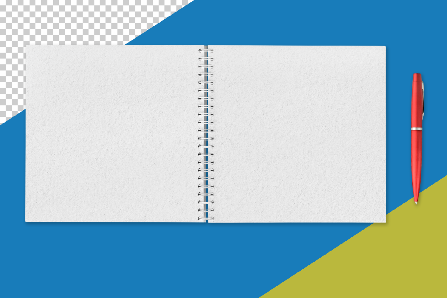 Blank notebook with pencil. Top view mockup psd