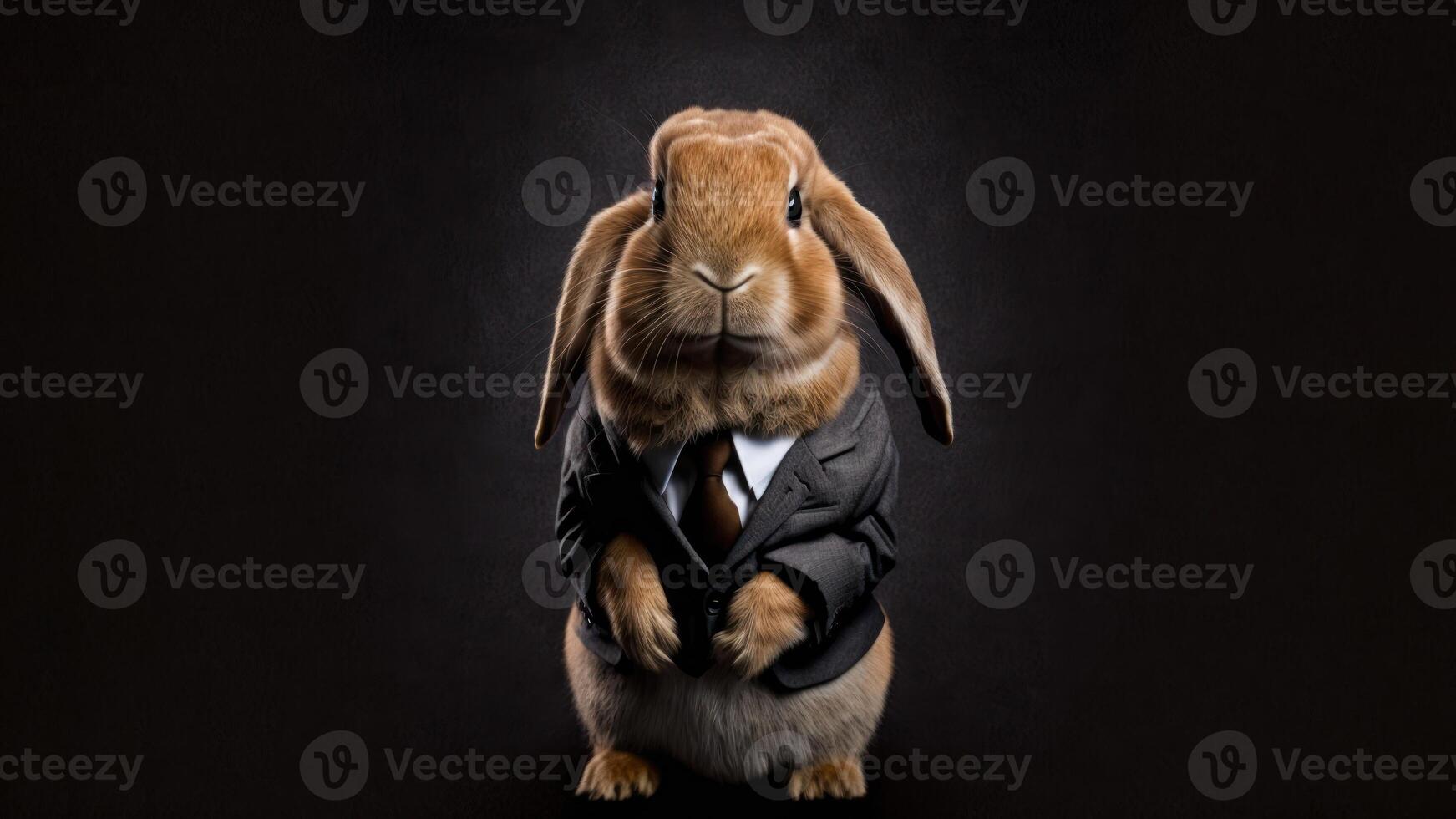 brown rabbit bunny businessman in a formal suit on a dark background photo