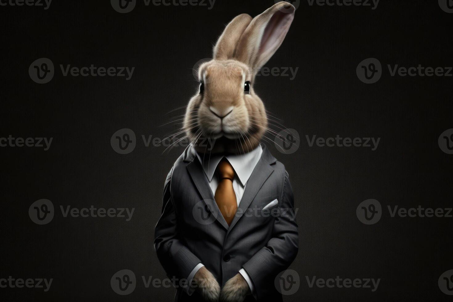 brown rabbit bunny businessman in a formal suit on a dark background photo