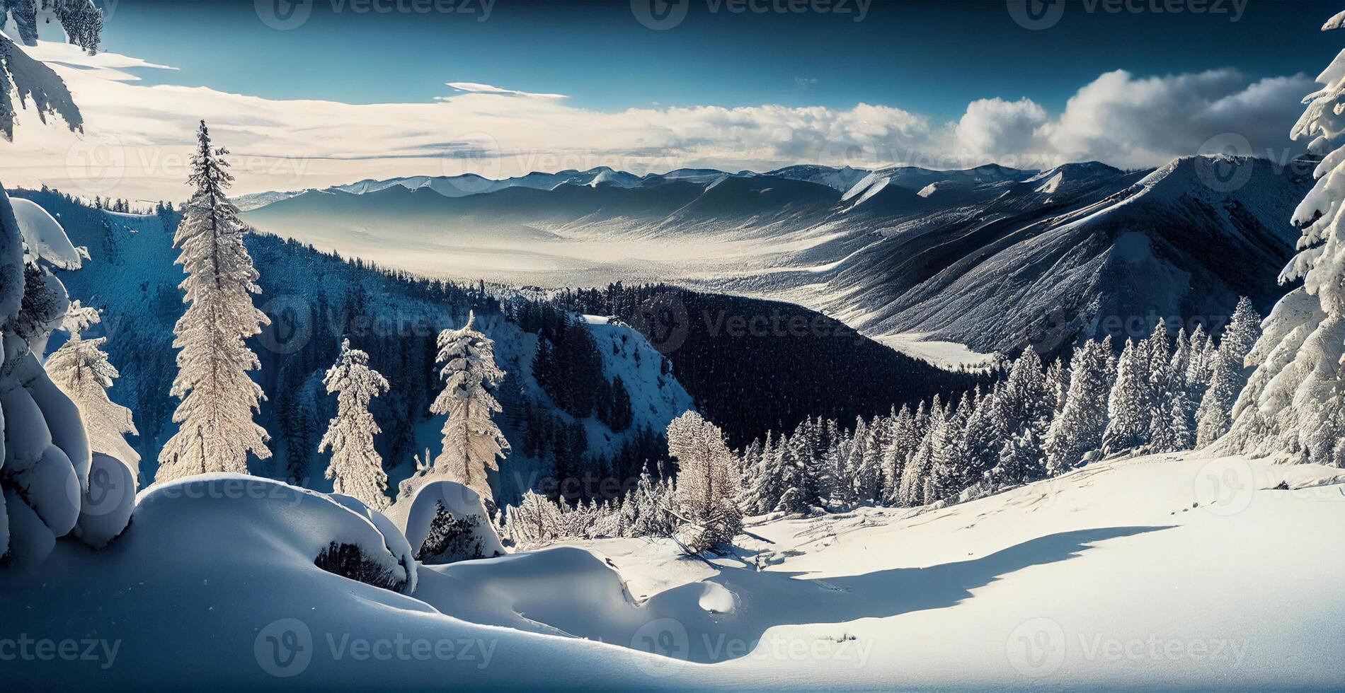 Winter panorama snowy mountains, snow-capped peaks - image photo
