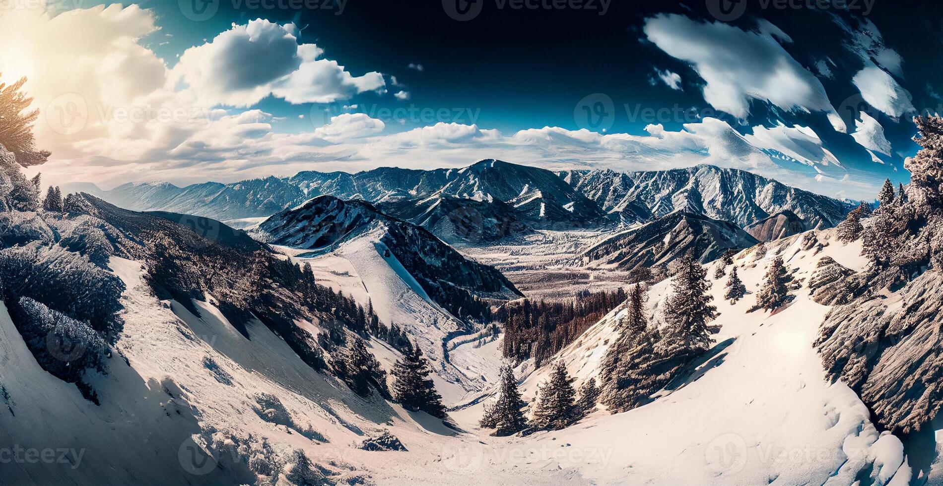 Winter panorama snowy mountains, snow-capped peaks - image photo