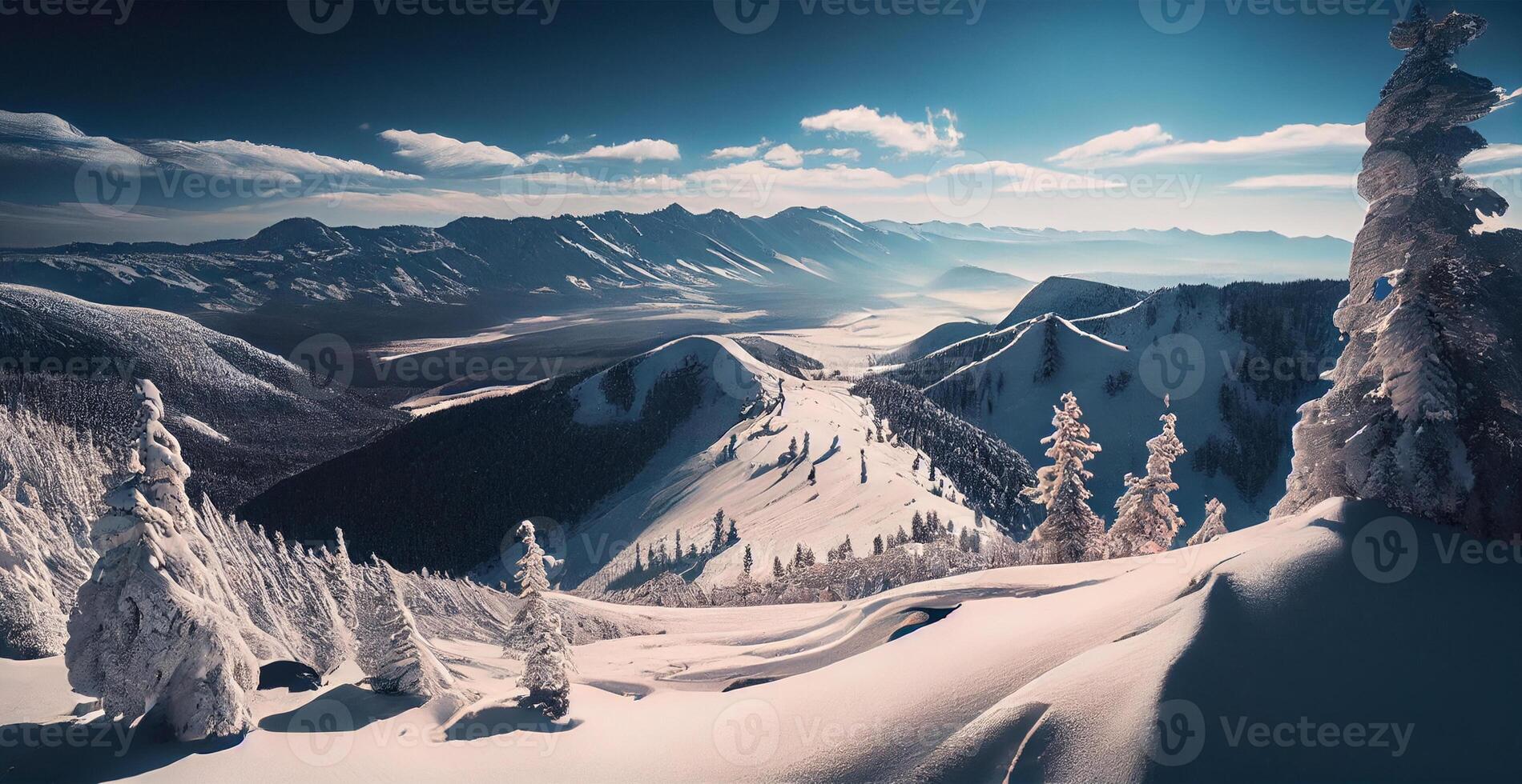 Winter panorama snowy mountains, snow-capped peaks - image photo