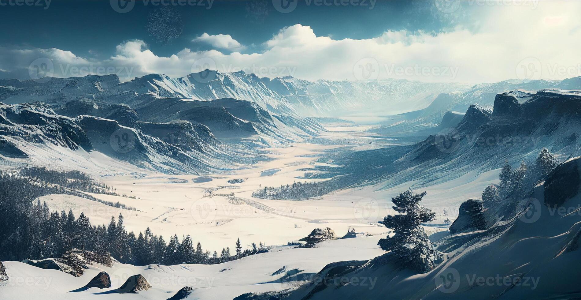 Winter panorama snowy mountains, snow-capped peaks - image photo