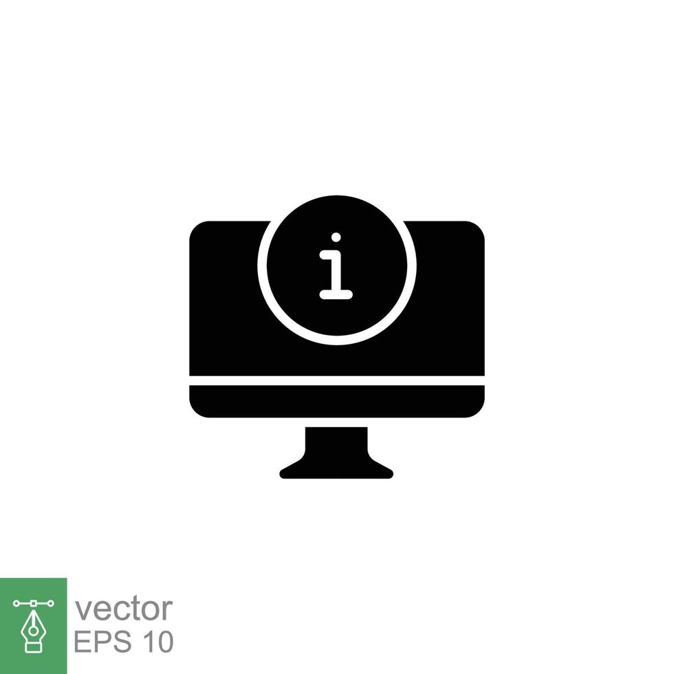 Monitor alert icon. Exclamation mark, computer, technology concept. Simple solid style. Black silhouette, glyph symbol. Vector illustration isolated on white background. EPS 10.