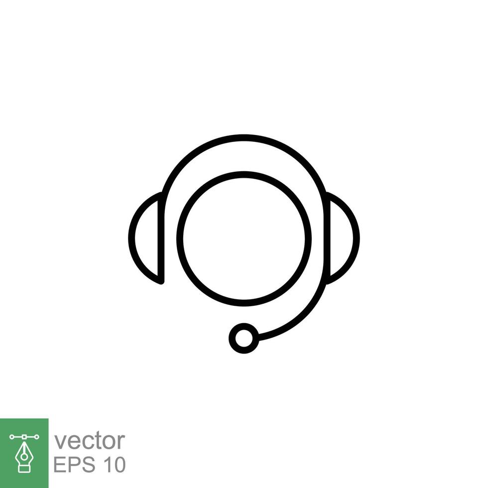 Call center operator icon. Happy operator, hotline service support in headset concept. Simple outline style. Thin line symbol. Vector illustration isolated on white background. EPS 10.