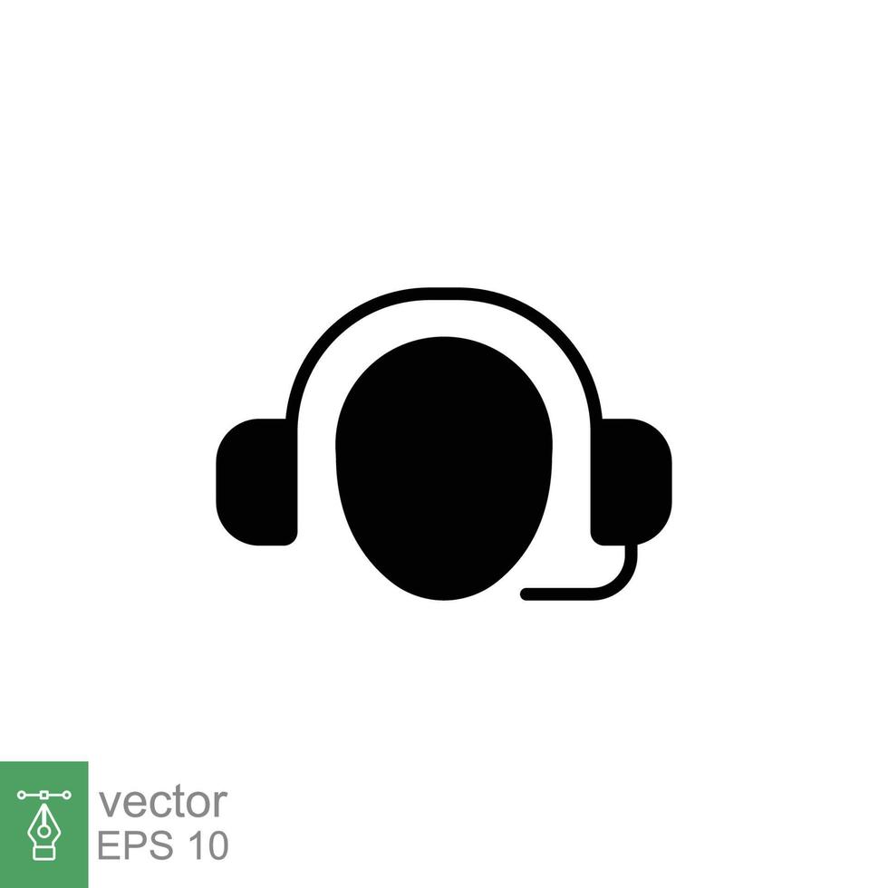 Call center operator icon. Happy operator, hotline service support in headset concept. Simple solid style. Black silhouette, glyph symbol. Vector illustration isolated on white background. EPS 10.