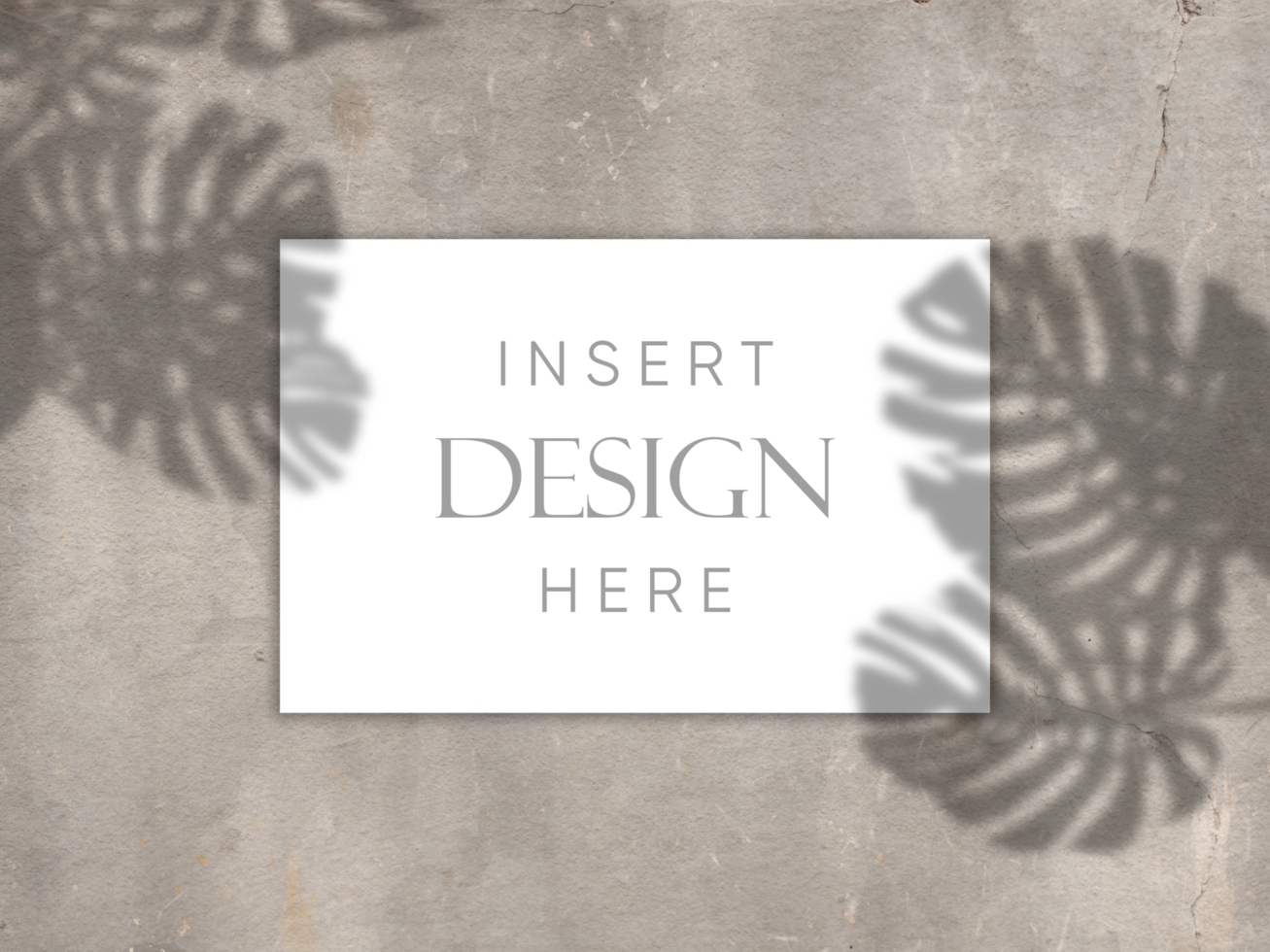 Editable mock up design with blank card on concrete texture with shadow overlay psd