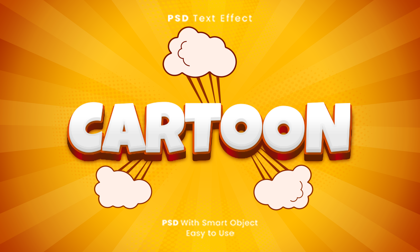 Editable Fonts 3D Cartoon Text Effects with Comic Style Background and Clouds psd