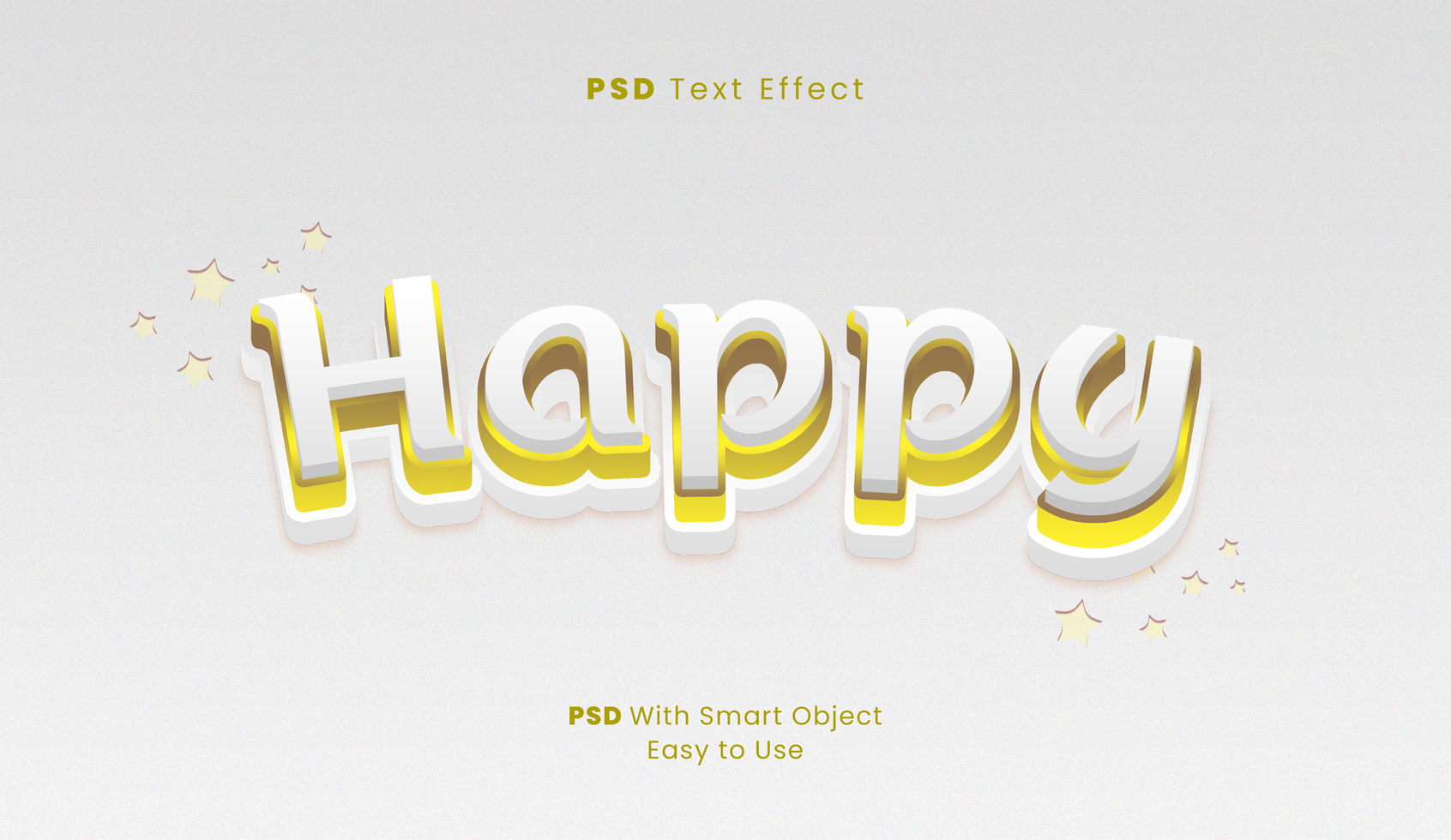 Happy 3d Editable Text Effect with Stroke Gold And White Color Template psd