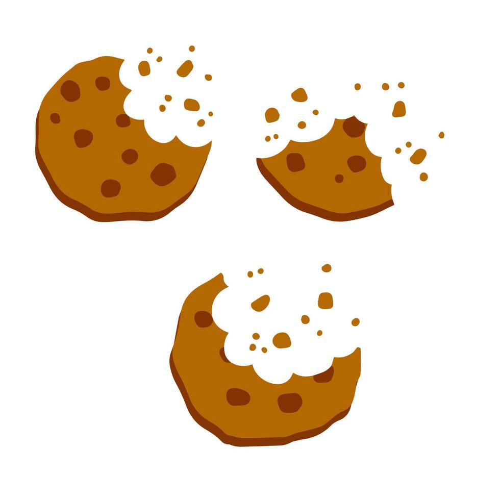 Bite of dessert. Bread crumbs. Chocolate sweetness. Flat cartoon illustration. Eaten cookies. vector