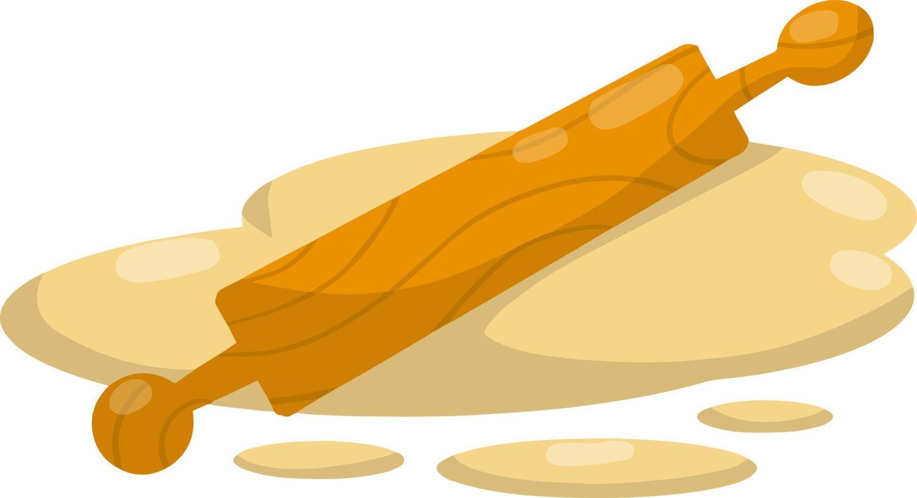 Rolling pin and dough. Wooden appliance for kitchen and cooking. Kneading dough. Cartoon flat illustration. Preparation of bread and pastries vector