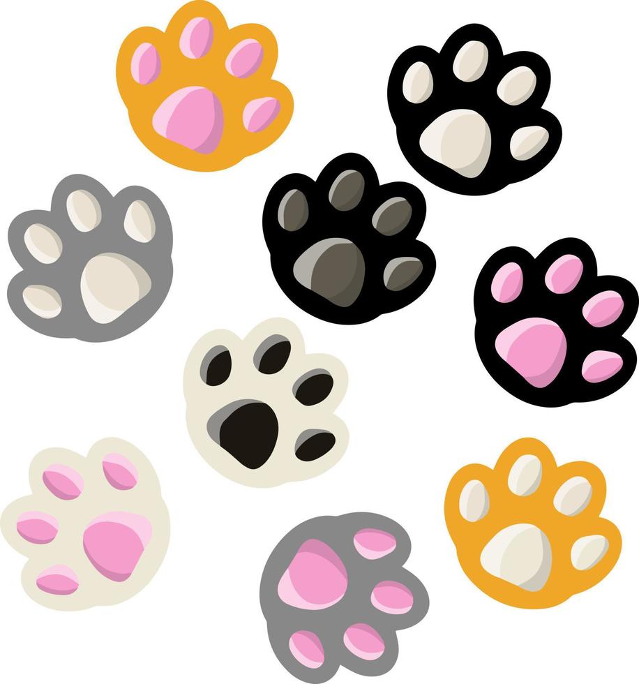 conjunto de patas gatos el elemento de el animales pies. mascota en negro, blanco, rojo, gris color. linda dibujos animados plano ilustración vector