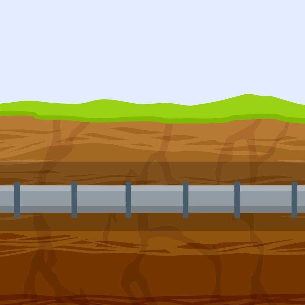 Underground pipeline. Sewage system. An oil pipeline in the ground. Nature and soil. Flat illustration. Sewer and water supply pipe vector