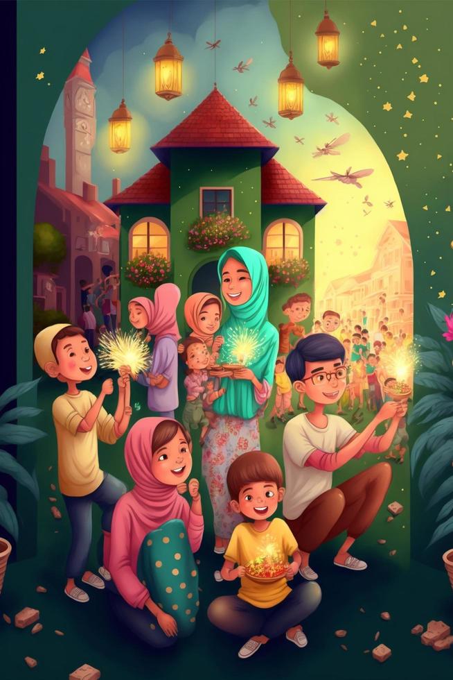 ramzan Mubarak contento Ramadán eid festivo ai generado foto