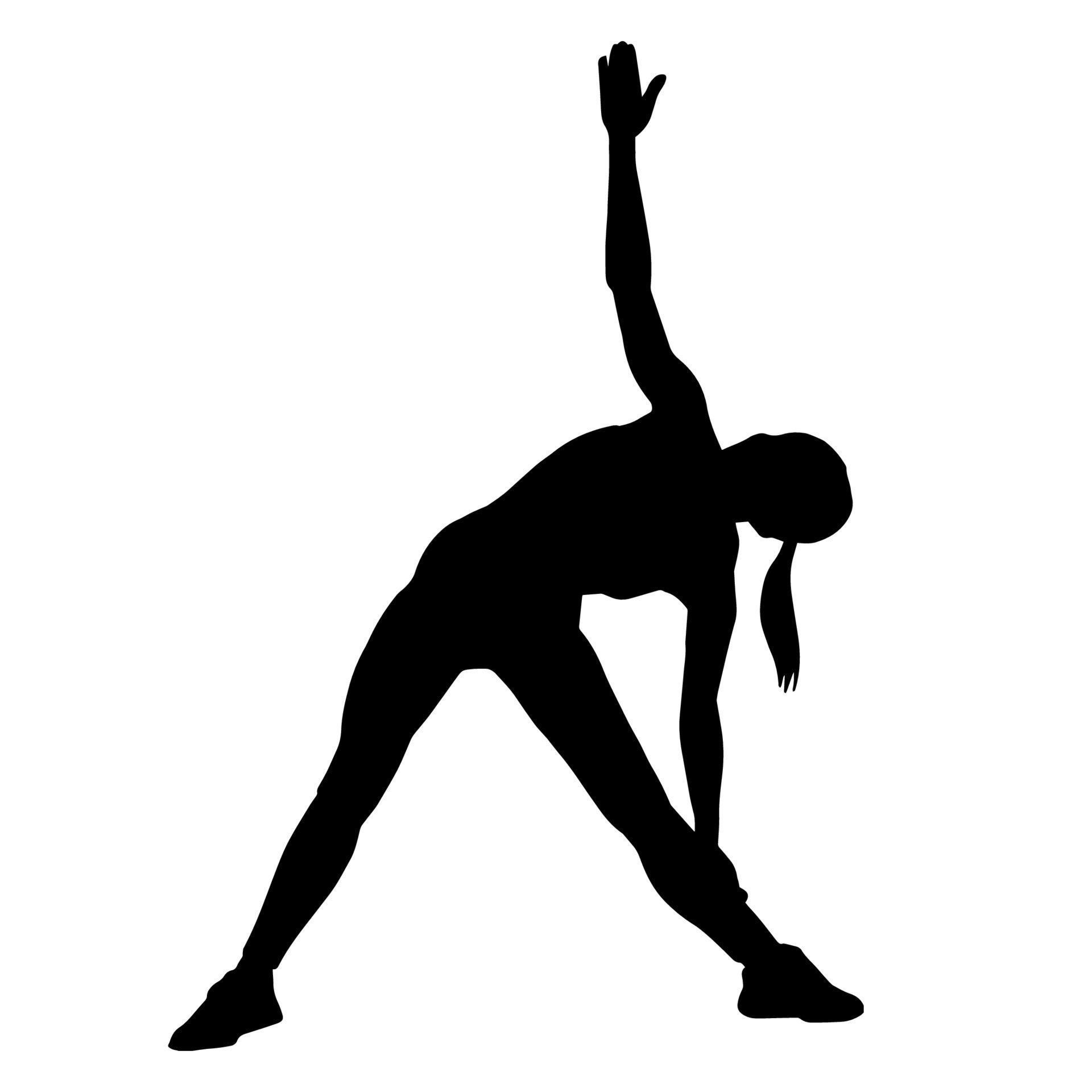 Silhouette of a woman doing exercise stretching or aerobic move ...