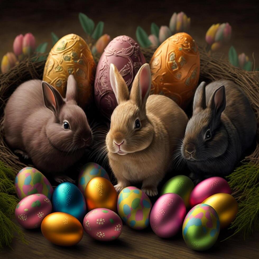 Happy Easter 4K AI Images of Easter Egg Easter Bunny photo