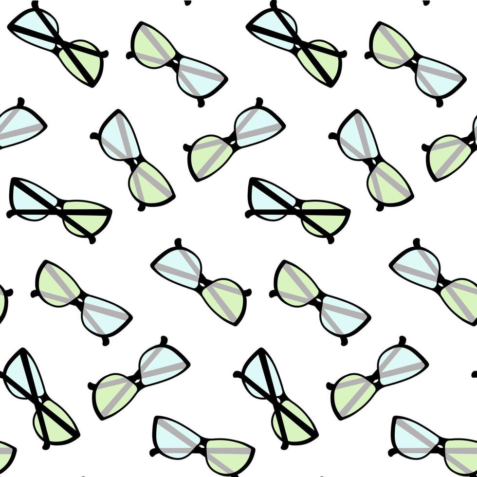 Seamless pattern of glasses with black frames and colored lenses. Happy glasses day. Isolate. EPS vector