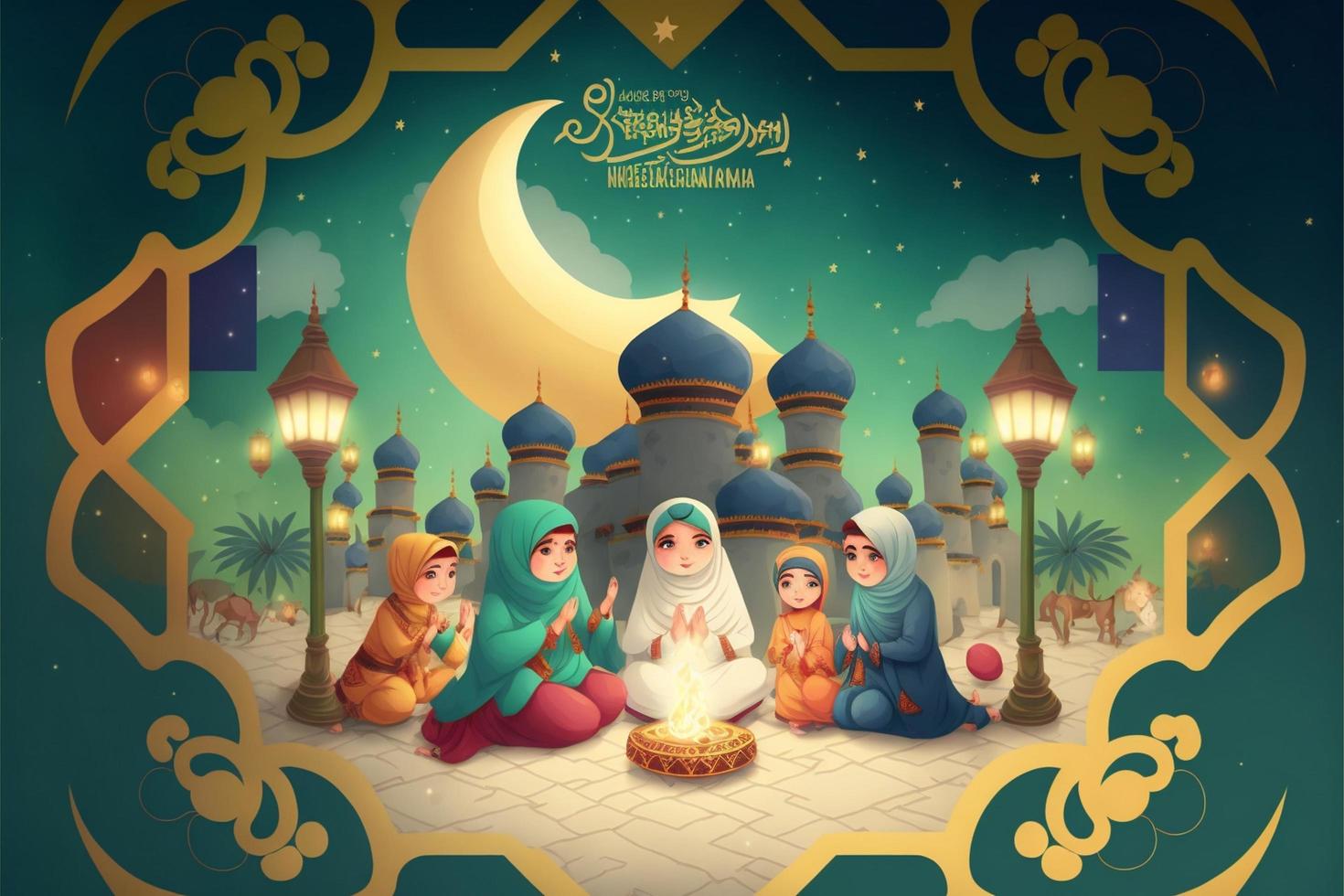 ramzan Mubarak contento Ramadán eid festivo ai generado foto