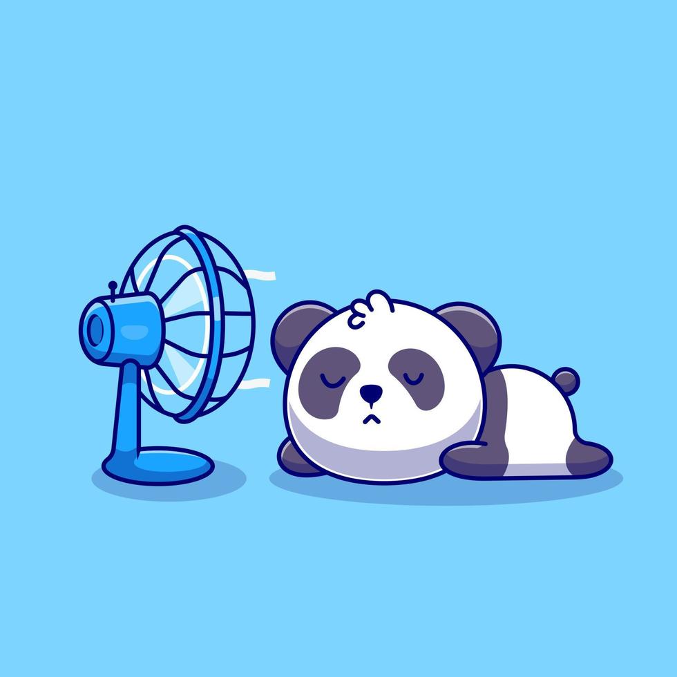 linda panda dormido en frente de ventilador dibujos animados vector icono ilustración. animal tecnología icono concepto aislado prima vector. plano dibujos animados estilo