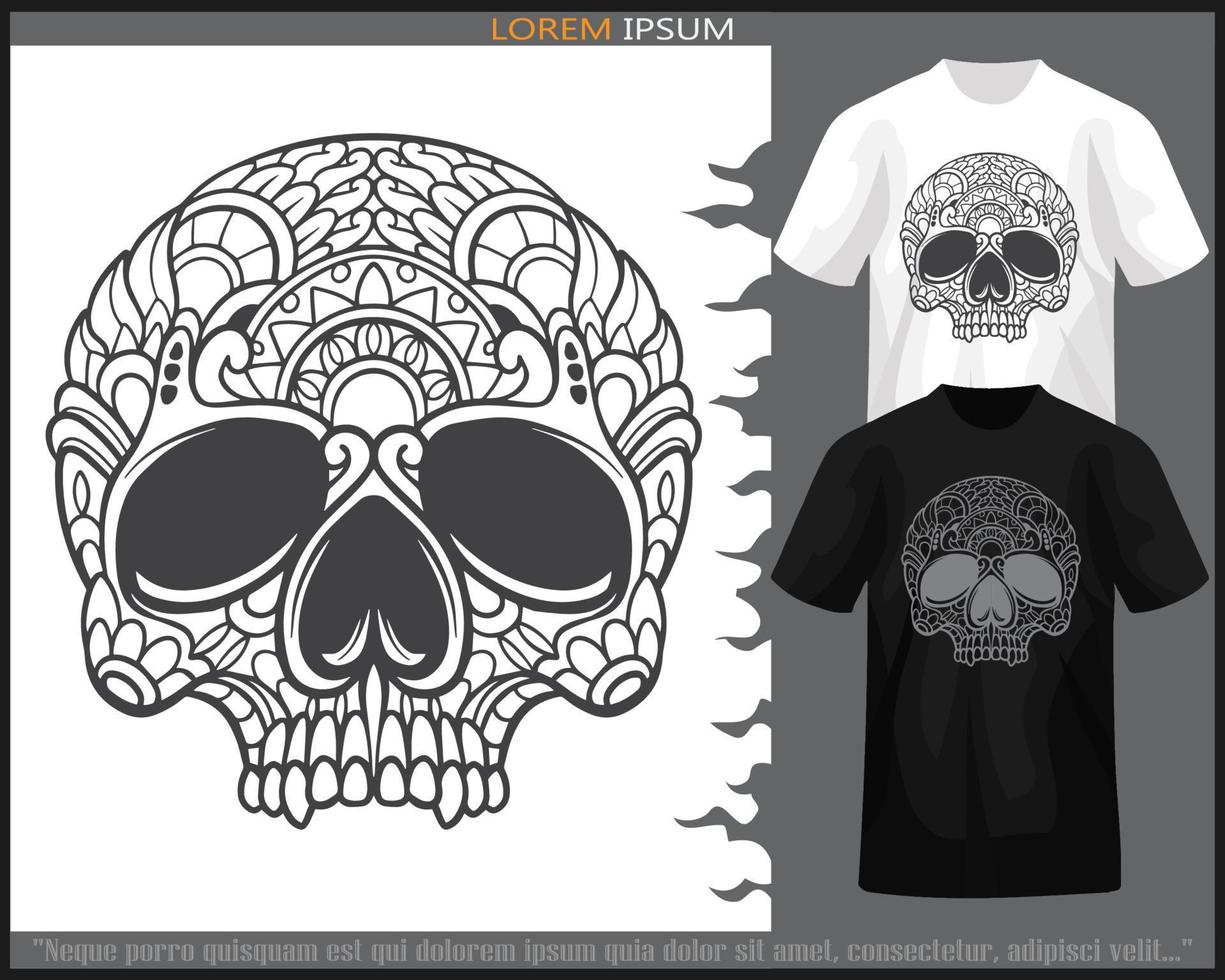 skull head mandala arts isolated on black and white t shirt. vector