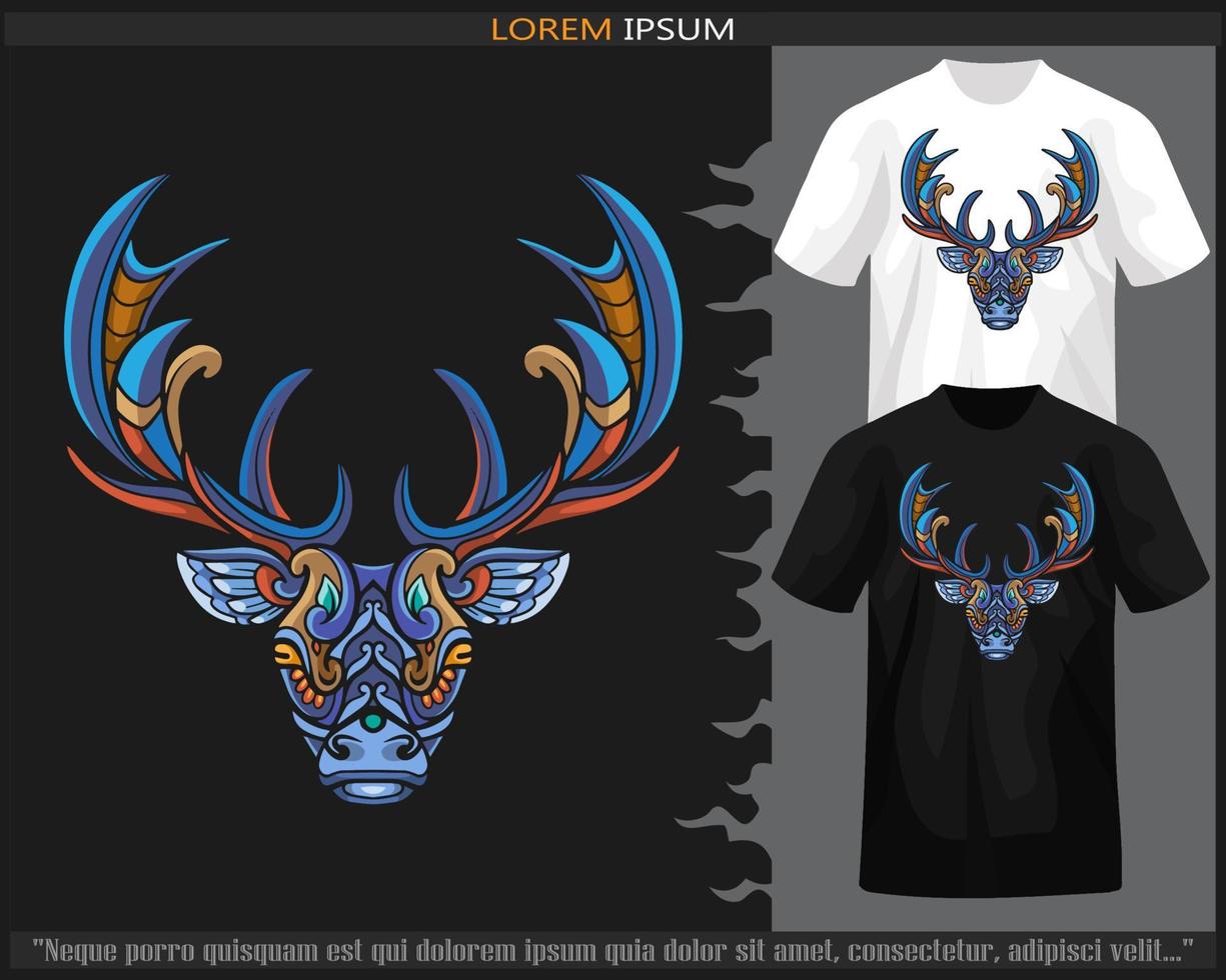 Colorful deer head mandala arts isolated on black and white t shirt. vector