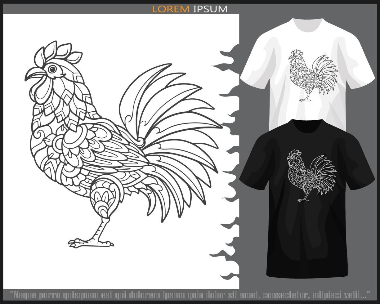 rooster mandala arts isolated on black and white t shirt. vector