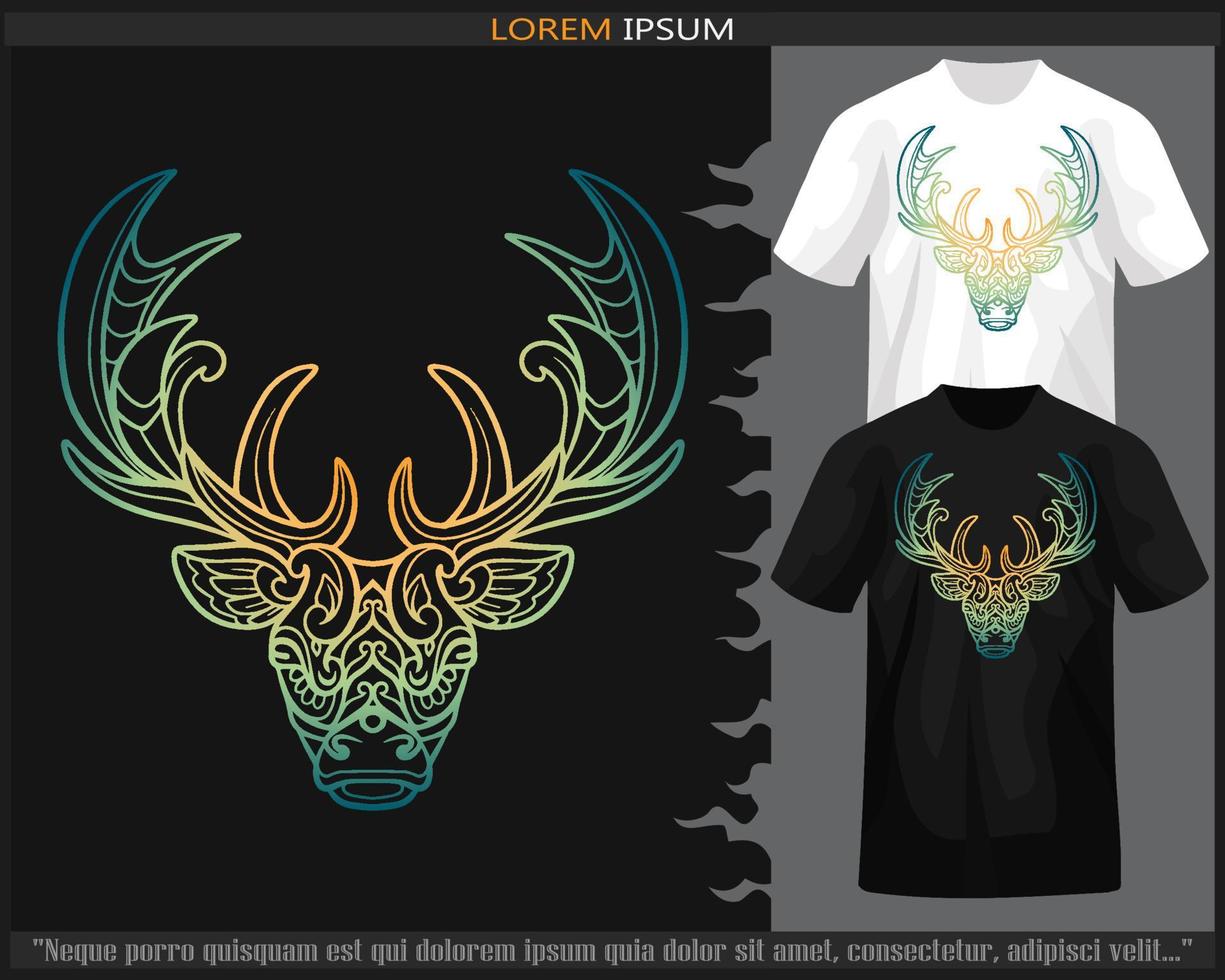 Gradient colorful deer head mandala arts isolated on black and white t shirt. vector