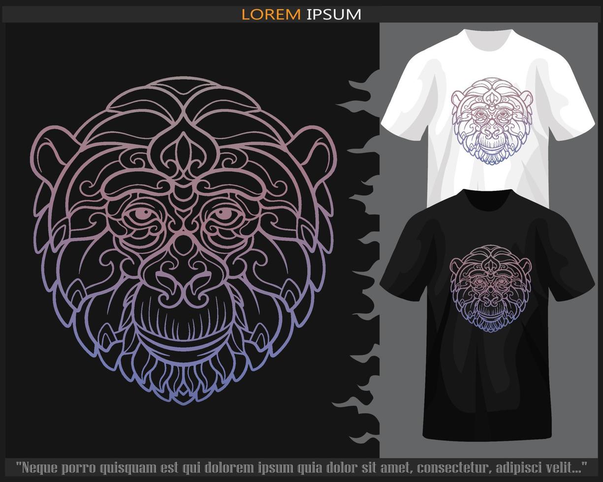 Gradient colorful ape head mandala arts isolated on black and white t shirt. vector