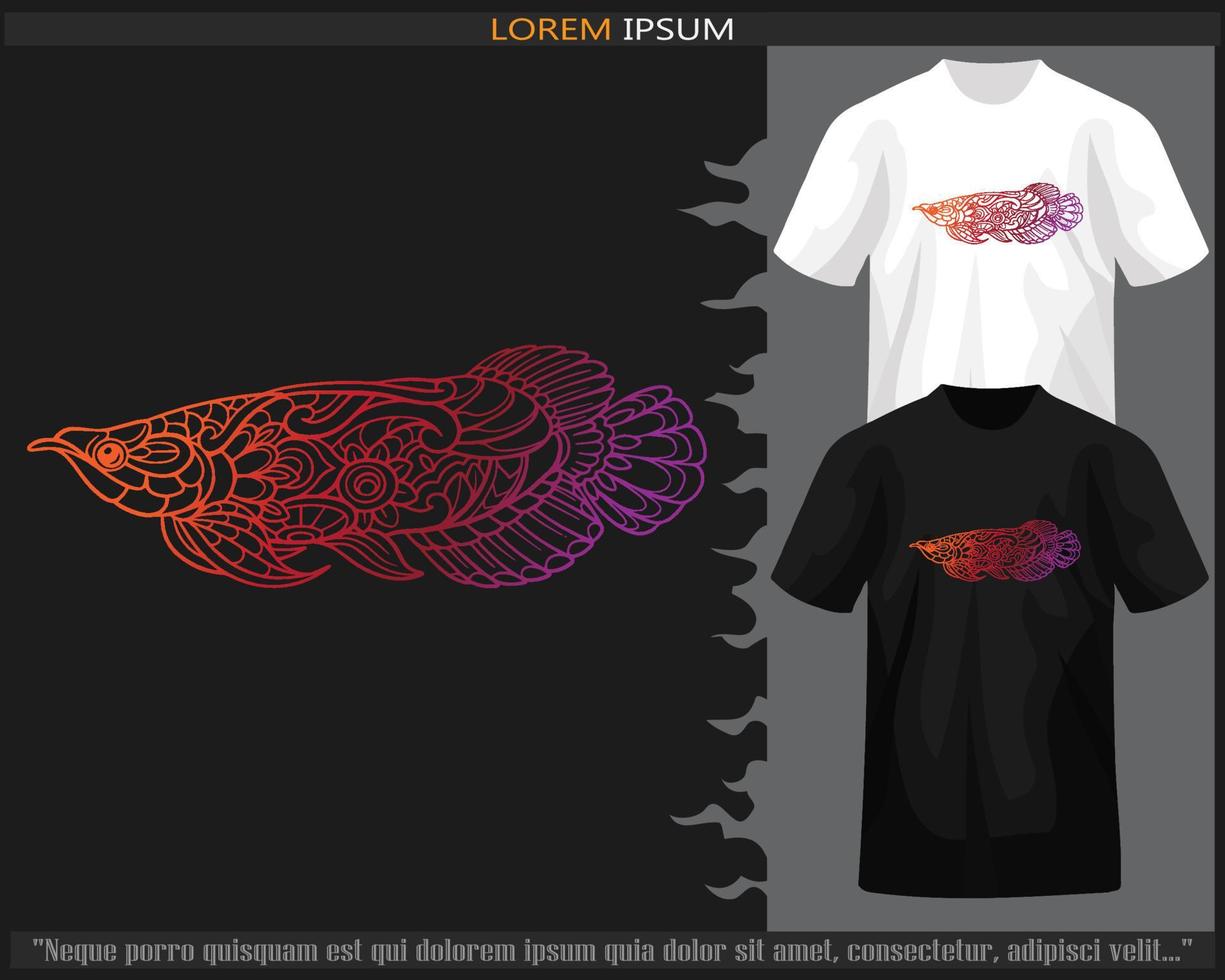 degradado vistoso arowana pescado mandala letras aislado en negro y blanco t camisa. vector