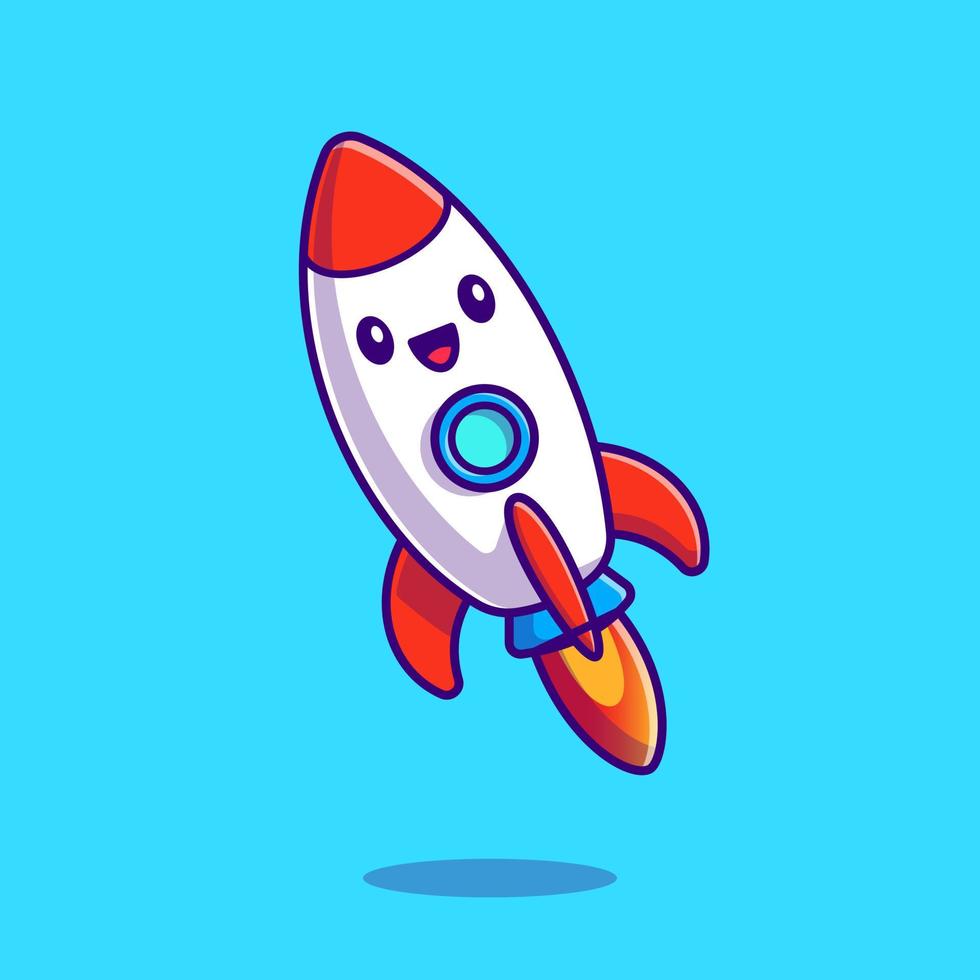 Cute Rocket Launching Cartoon Vector Icon Illustration. Air Transportation Icon Concept Isolated Premium Vector. Flat Cartoon Style