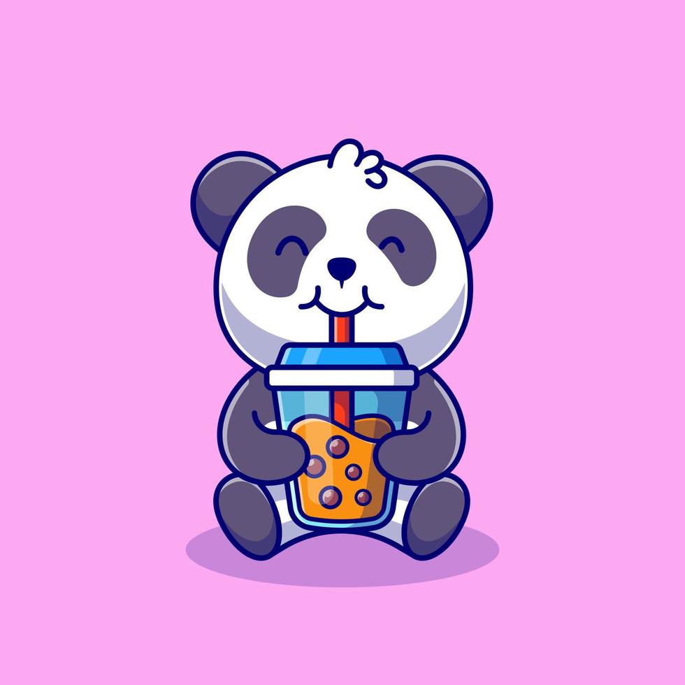 lindo panda bebiendo boba leche té dibujos animados vector icono ilustración comida animal icono concepto aislado vector premium. estilo de dibujos animados plana