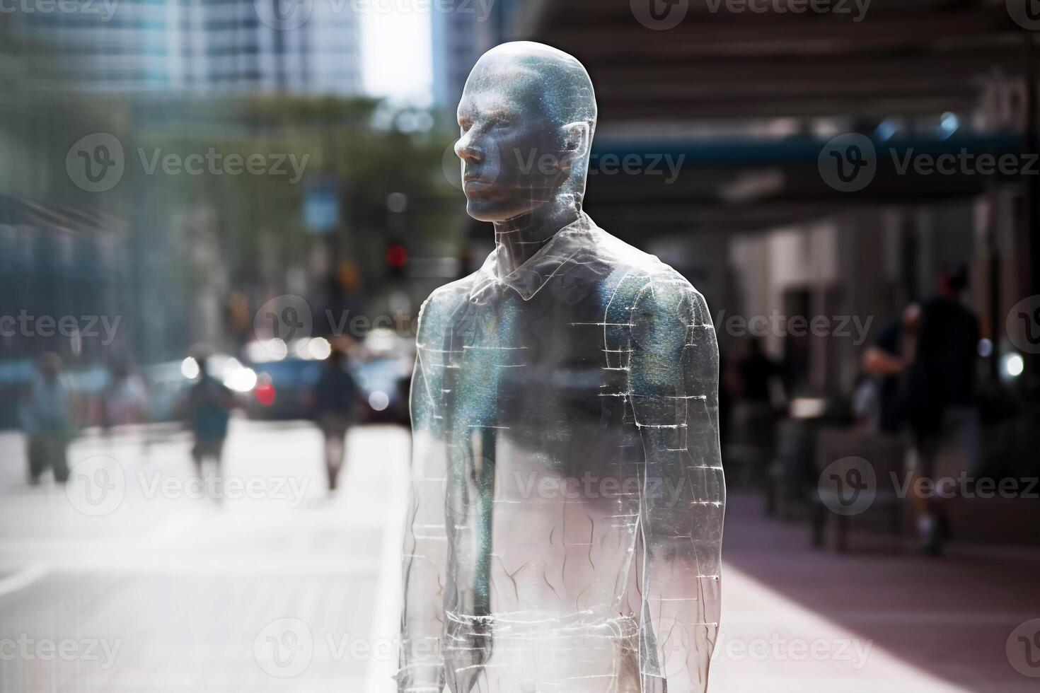 transparent invisible person on the city street. photo
