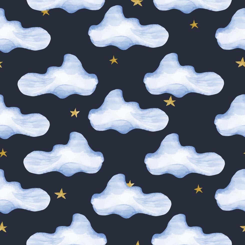 Seamless pattern with clouds and stars on a dark background. vector