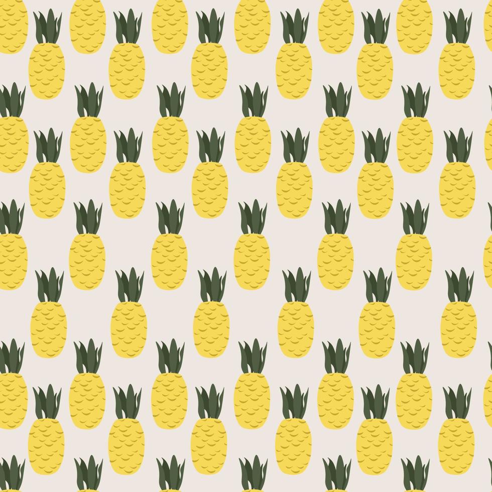 A seamless pattern of pineapples with green leaves on a light background. vector