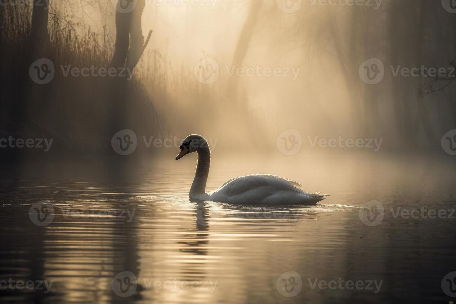 Swan floating on water, created with photo