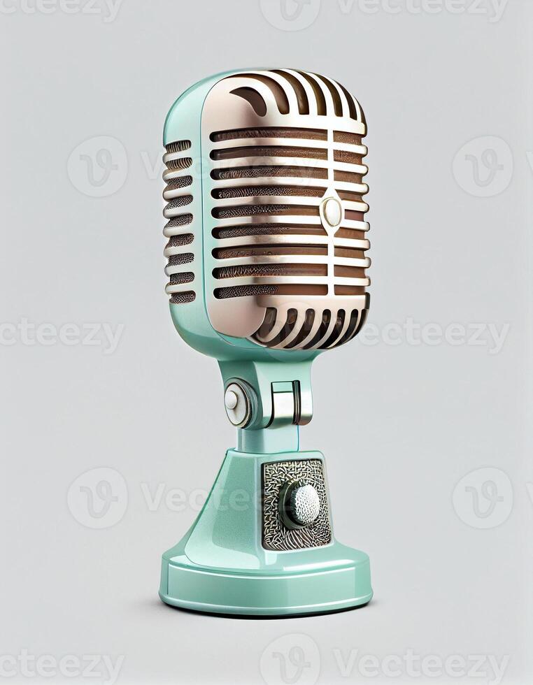 Closeup of vintage microphone on white background, created with photo