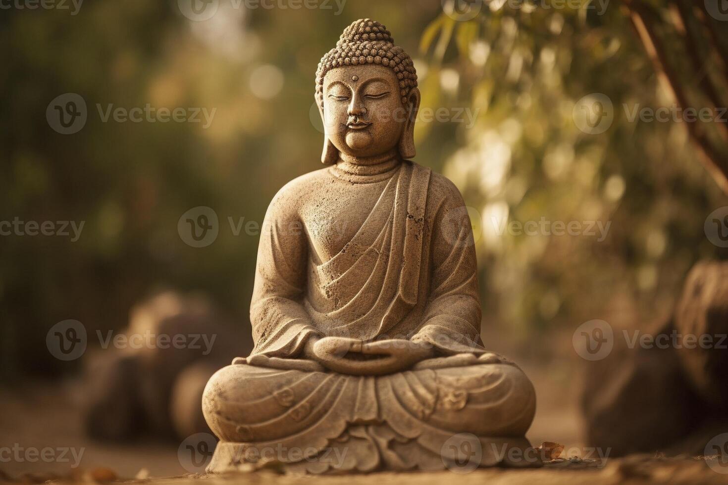Buda estatua en al aire libre ajustes, creado con generativo ai foto